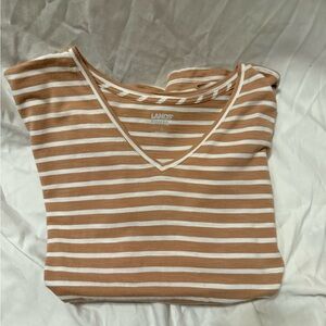 Lands' End Women's Long Sleeve Striped Top - Tan and White